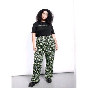 Wildfang Empower Wide Leg Trousers Womens Black Lemon Floral High Rise